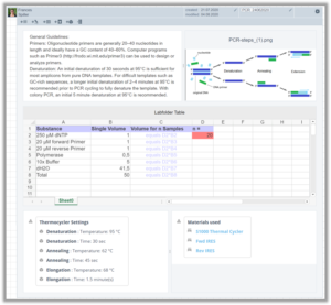 Screenshot from the ELN Labfolder with a MolBio Template